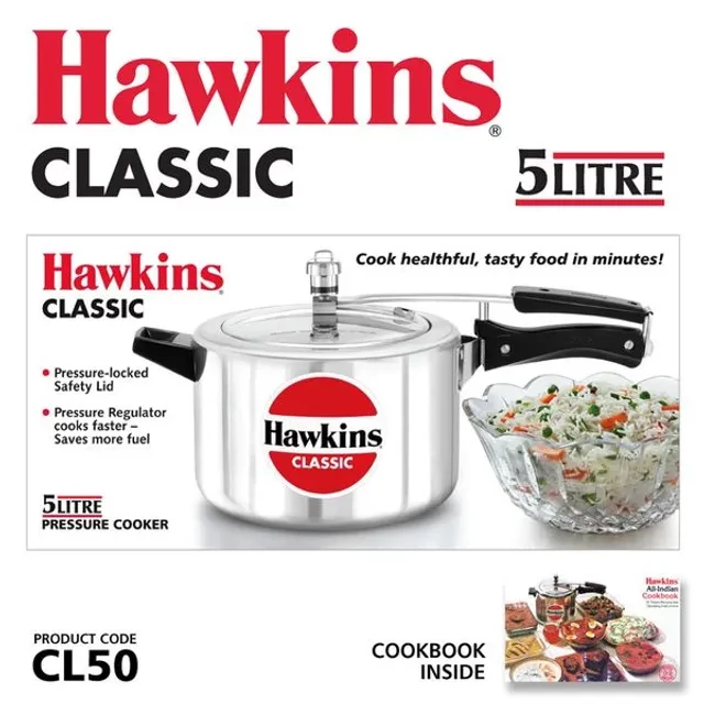 Hawkins Classic Aluminium Inner Lid Pressure Cooker - Bakelite Handle, Silver, CL50, 5 l-5.webp